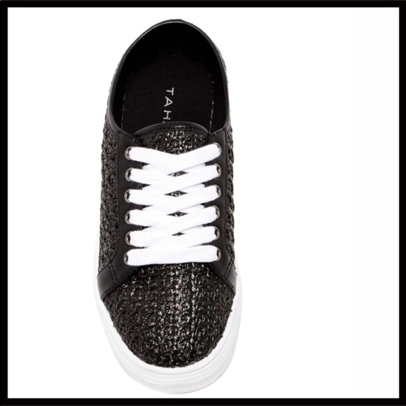 TAHARI LEATHER & WOVEN LACE UP OXFORDS SNEAKERS - Picture 6 of 8